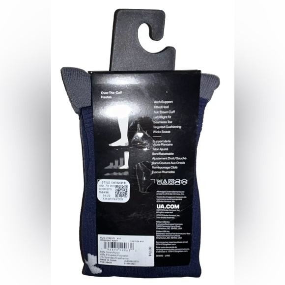 Under Armour UA OTC Soccer Socks 1 Pair Youth 13.5K-4.5 Navy w White Logo Kids - Picture 5 of 10
